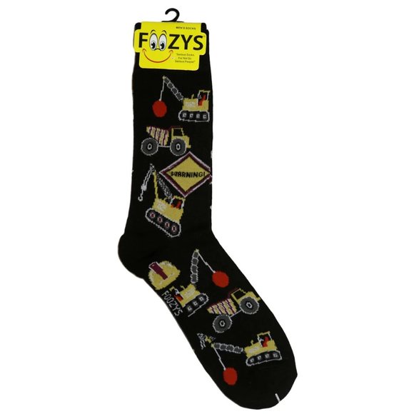 Construction Vehicles Bulldozer Wrecking Ball Crane 2 Pairs Foozys Socks Men's - Picture 2 of 3